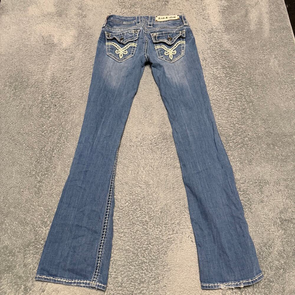 Rock Revival Jeans Womens 25 (27x32) Bootcut Blue Denim Low Rise Jill Bling